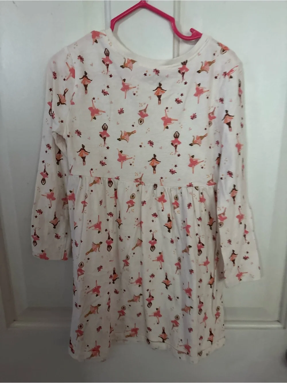 Old Navy Cream Long Sleeve Ballerina Print Dress with Pink Accents size5T